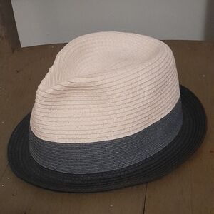 H&M unisex tricolor straw fedora hat, size 56/medium